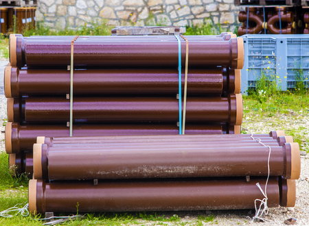 Stack sewerage tubes vitrified clayの写真素材