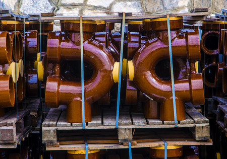 Stack horizontal sewerage vitrified clay siphonの写真素材