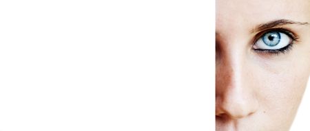 eye of a girl with a white background for text entry for companies or individuals の写真素材