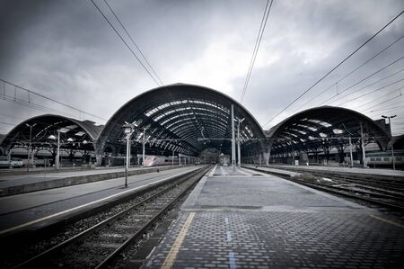train station in Milan in a dark dayの写真素材