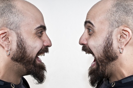 Man Who Laughs and a man yelling on white backgroundの写真素材