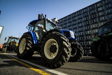 Milan, Italy - February, 22 2012: demonstration of tractors against milk quotasのeditorial素材