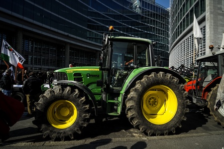 Milan, Italy - February, 22 2012: demonstration of tractors against milk quotasのeditorial素材