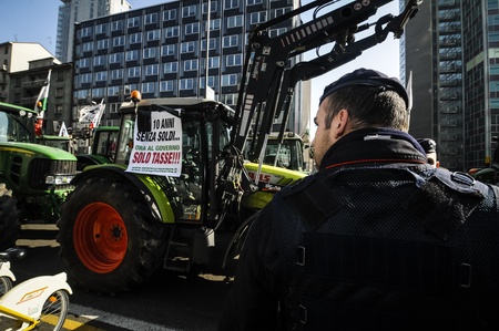 Milan, Italy - February, 22 2012: demonstration of tractors against milk quotasのeditorial素材