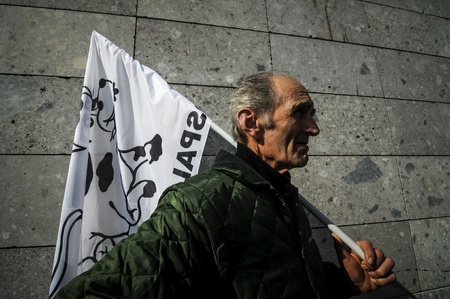 Milan, Italy - February, 22 2012: demonstration of tractors against milk quotasのeditorial素材