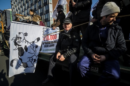 Milan, Italy - February, 22 2012: demonstration of tractors against milk quotasのeditorial素材