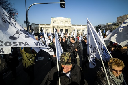 Milan, Italy - February, 22 2012: demonstration of tractors against milk quotasのeditorial素材