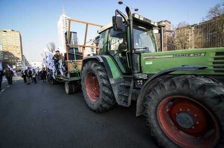 Milan, Italy - February, 22 2012: demonstration of tractors against milk quotasのeditorial素材