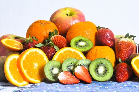 colored fruit on the tableの写真素材