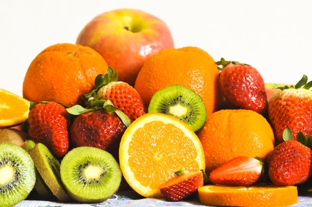 colored fruit on the tableの写真素材