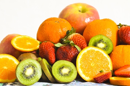 colored fruit on the tableの写真素材