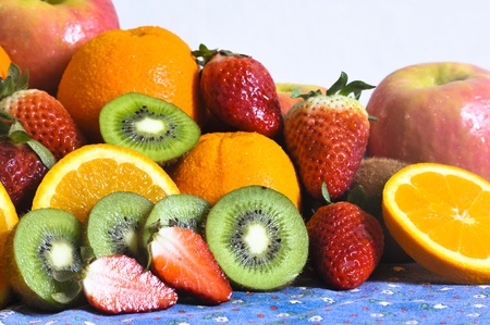 colored fruit on the tableの写真素材