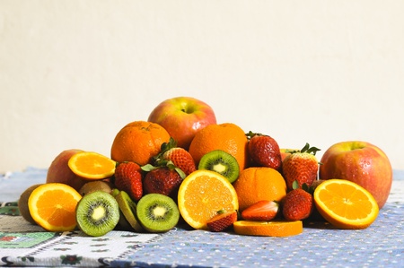 colored fruit on the tableの写真素材