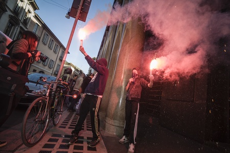 Milan, italy - March 30: Student manifestation held in Milan on March, 30 2012. Students protests against Monti government and banks.のeditorial素材