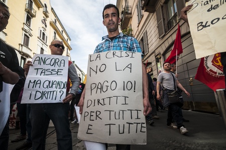 MILAN, ITALY - MARCH, 31 2012: occupy piazza affari manifestationのeditorial素材