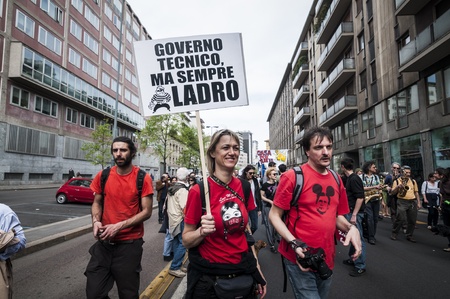 MILAN, ITALY - MARCH, 31 2012: occupy piazza affari manifestationのeditorial素材