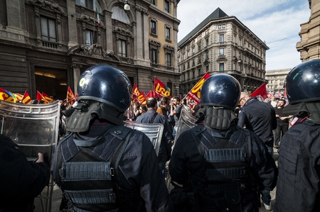 MILAN, ITALY - MARCH, 31 2012: occupy piazza affari manifestationのeditorial素材