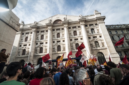 MILAN, ITALY - MARCH, 31 2012: occupy piazza affari manifestationのeditorial素材