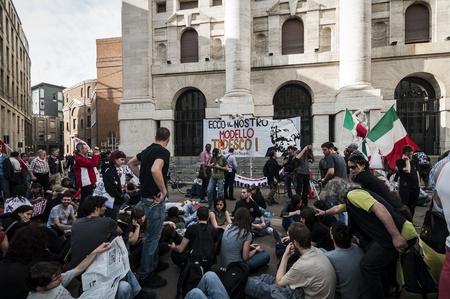 MILAN, ITALY - MARCH, 31 2012: occupy piazza affari manifestationのeditorial素材