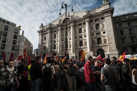 MILAN, ITALY - MARCH, 31 2012: occupy piazza affari manifestationのeditorial素材