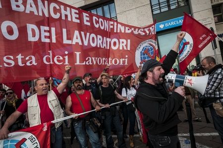 MILAN, ITALY - MARCH, 31 2012: occupy piazza affari manifestationのeditorial素材