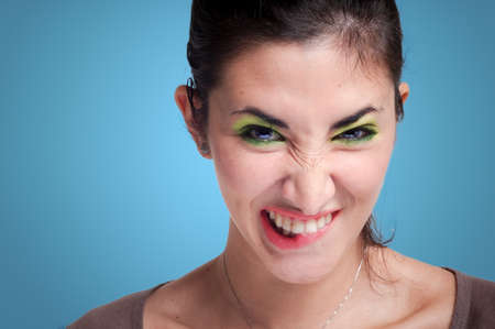 sexy girl on blue backgroundの写真素材