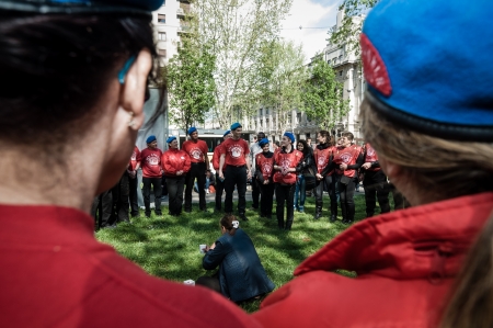 MILAN, ITALY - APRIL 7  City Angels in Milan April, 7 2012  City Angels, Milan voluntary association, helps homeless, elders and people in need offering them free food and drinkのeditorial素材