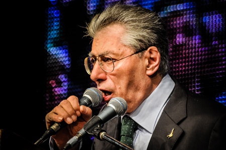 BERGAMO, ITALY - APRIL 14 Umberto Bossi in Bergamo April 14, 2012  The Italian right political party Lega Nord, meets with its voters to discuss internal problems and elect new presidentのeditorial素材