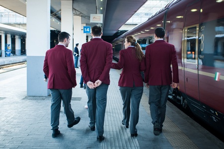 MILAN, ITALY - APRIL 20  Inauguration of  Italo  train in Milan on April, 20 2012  The new high speed train  Italo  of NTV corporation is a new technological and fast train in Italyのeditorial素材