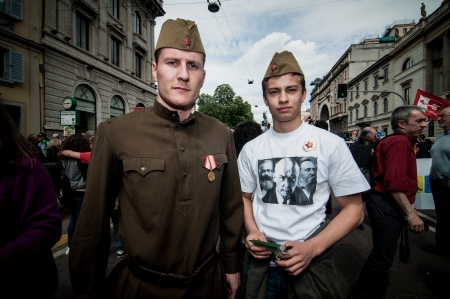 MILAN, ITALY - APRIL 25  celebration of liberation in Milan on April, 25 2012  Manifestation for Italian celebration of liberation, held every here in Italy to remember nazifascism liberation in 1945のeditorial素材