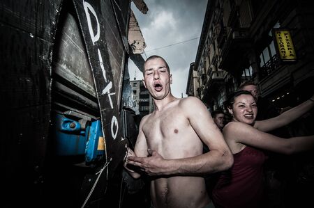 MILAN, ITALY - MAY 1  Mayday manifestation in Milan on May,1 2012  Manifestation for celebration of May 1, annual worldwide event in honor of workers and their rightsのeditorial素材