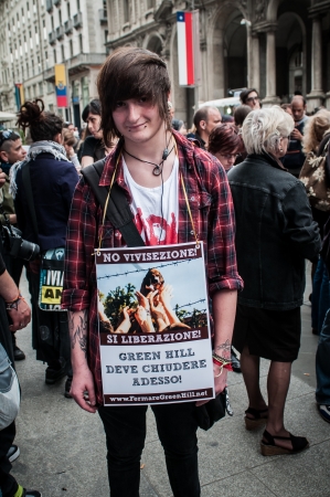 MILANO, ITALY - MAY 8  Manifestation against vivisection in Milan May 8, 2012  People protest in Milan against vivisection, struggling to close the dog testing center Green Hill and promoting veganismのeditorial素材