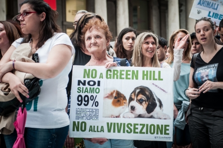 MILANO, ITALY - MAY 8  Manifestation against vivisection in Milan May 8, 2012  People protest in Milan against vivisection, struggling to close the dog testing center Green Hill and promoting veganismのeditorial素材