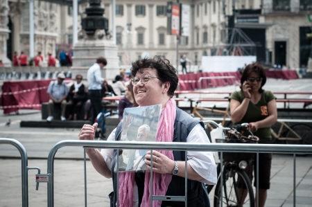 MILAN, ITALY - JUNE 1  Pope Benedict XVI in Milan JUNE 1, 2012  Pilgrims arrive in Milan from all around the world for the Pope Benedict XVI s visitのeditorial素材