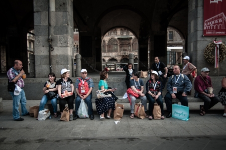 MILAN, ITALY - JUNE 1  Pope Benedict XVI in Milan JUNE 1, 2012  Pilgrims arrive in Milan from all around the world for the Pope Benedict XVI s visitのeditorial素材