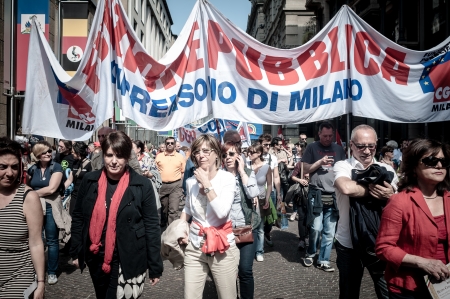 MILAN, ITALY - APRIL 25: celebration of liberation held in Milan on 25 April 2013. thousands of people took to the streets in Milan to celebrate the anniversary of the liberation of Italy from Nazism and Fascismのeditorial素材