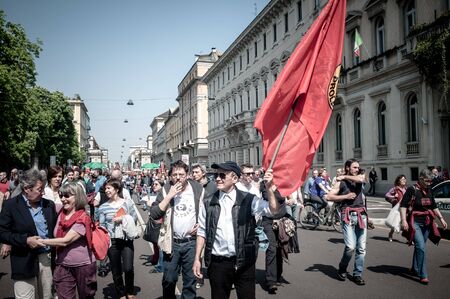 MILAN, ITALY - APRIL 25: celebration of liberation held in Milan on 25 April 2013. thousands of people took to the streets in Milan to celebrate the anniversary of the liberation of Italy from Nazism and Fascismのeditorial素材