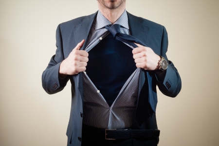 superhero businessman on white backgroundの写真素材