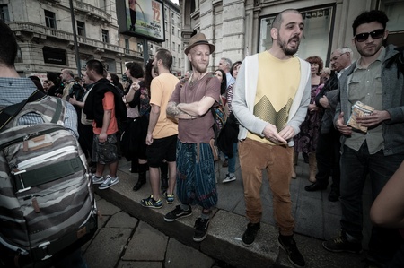 MILAN, ITALY - MAY 1: labor day held in Milan on May 1, 2013. Every year thousands of people taking to the streets to celebrate labor day and to protest against italian austerityのeditorial素材