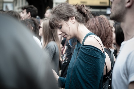 MILAN, ITALY - MAY 1: labor day held in Milan on May 1, 2013. Every year thousands of people taking to the streets to celebrate labor day and to protest against italian austerityのeditorial素材