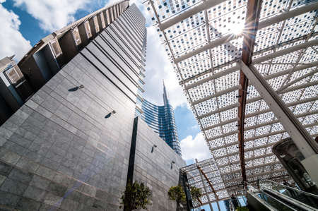 MILAN, ITALY - MAY 8: Unicredit tower on May 8, 2013. Unicredit Tower, in Garibaldi district, 231 meters high, is the tallest Skyscraper in Italy designed by architect Cesar Pelli and is composed of a series of buildings ecosustainableのeditorial素材