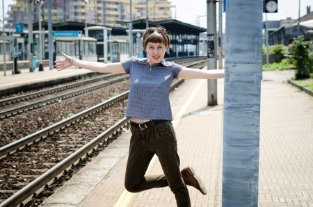 young beautiful hipster woman in the cityの写真素材