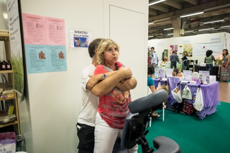 BOLOGNA, ITALY - SEPTEMBER 8: Vegan Fest at Bologna Sana on September 8, 2013. Thousands of people visited the fair vegan fest where were presented vegan biological products, vegan cook and animal rights convention.のeditorial素材