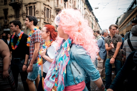 MILAN, ITALY - JUNE 29: gay pride manifestation in Milan June 29, 2013. Normal people, gay, lesbians, transgenders and bisexuals take to the street for their rights organizing a street parade partyのeditorial素材