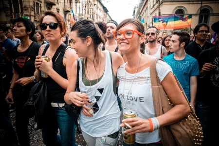 MILAN, ITALY - JUNE 29: gay pride manifestation in Milan June 29, 2013. Normal people, gay, lesbians, transgenders and bisexuals take to the street for their rights organizing a street parade partyのeditorial素材