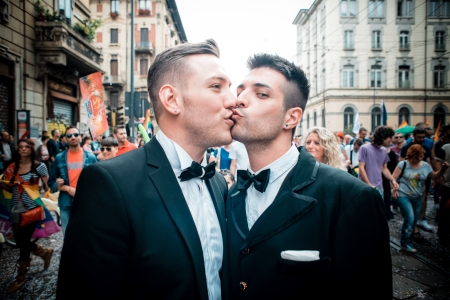 MILAN, ITALY - JUNE 29: gay pride manifestation in Milan June 29, 2013. Normal people, gay, lesbians, transgenders and bisexuals take to the street for their rights organizing a street parade partyのeditorial素材