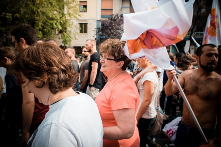 MILAN, ITALY - JUNE 29: gay pride manifestation in Milan June 29, 2013. Normal people, gay, lesbians, transgenders and bisexuals take to the street for their rights organizing a street parade partyのeditorial素材