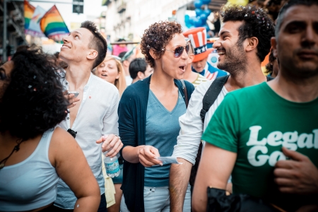 MILAN, ITALY - JUNE 29: gay pride manifestation in Milan June 29, 2013. Normal people, gay, lesbians, transgenders and bisexuals take to the street for their rights organizing a street parade partyのeditorial素材