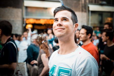 MILAN, ITALY - JUNE 29: gay pride manifestation in Milan June 29, 2013. Normal people, gay, lesbians, transgenders and bisexuals take to the street for their rights organizing a street parade partyのeditorial素材