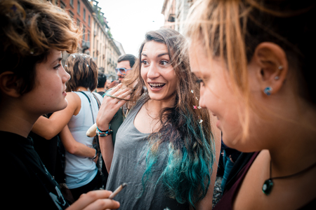MILAN, ITALY - JUNE 29: gay pride manifestation in Milan June 29, 2013. Normal people, gay, lesbians, transgenders and bisexuals take to the street for their rights organizing a street parade partyのeditorial素材